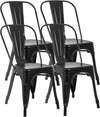 | Metal Dining Chairs | Set of 4 | Black | Stackable Tolix Side Chairs with Backrest | Scratch-Resistant | Non-Slip Feet | Indoor/Outdoor Use | 330 Lbs Capacity | for Kitchen & Restaurant