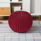 · round Pouf Ottoman - Hand Knitted Cable Boho Poof - Foot Stool Bean Bag - Home Décor Stuffed Footrest for Living Room - Nursery - Bedroom - 100% Cotton Poufs (19.5"X19.5"X14") - Red