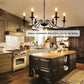 Farmhouse Chandelier for Dining Room: 6-Light Black Industrial Kitchen Island Pendant Light Fixture - Rustic Candle Chandeliers Vintage Modern Hanging Ceiling Lamp for Bedroom Foyer