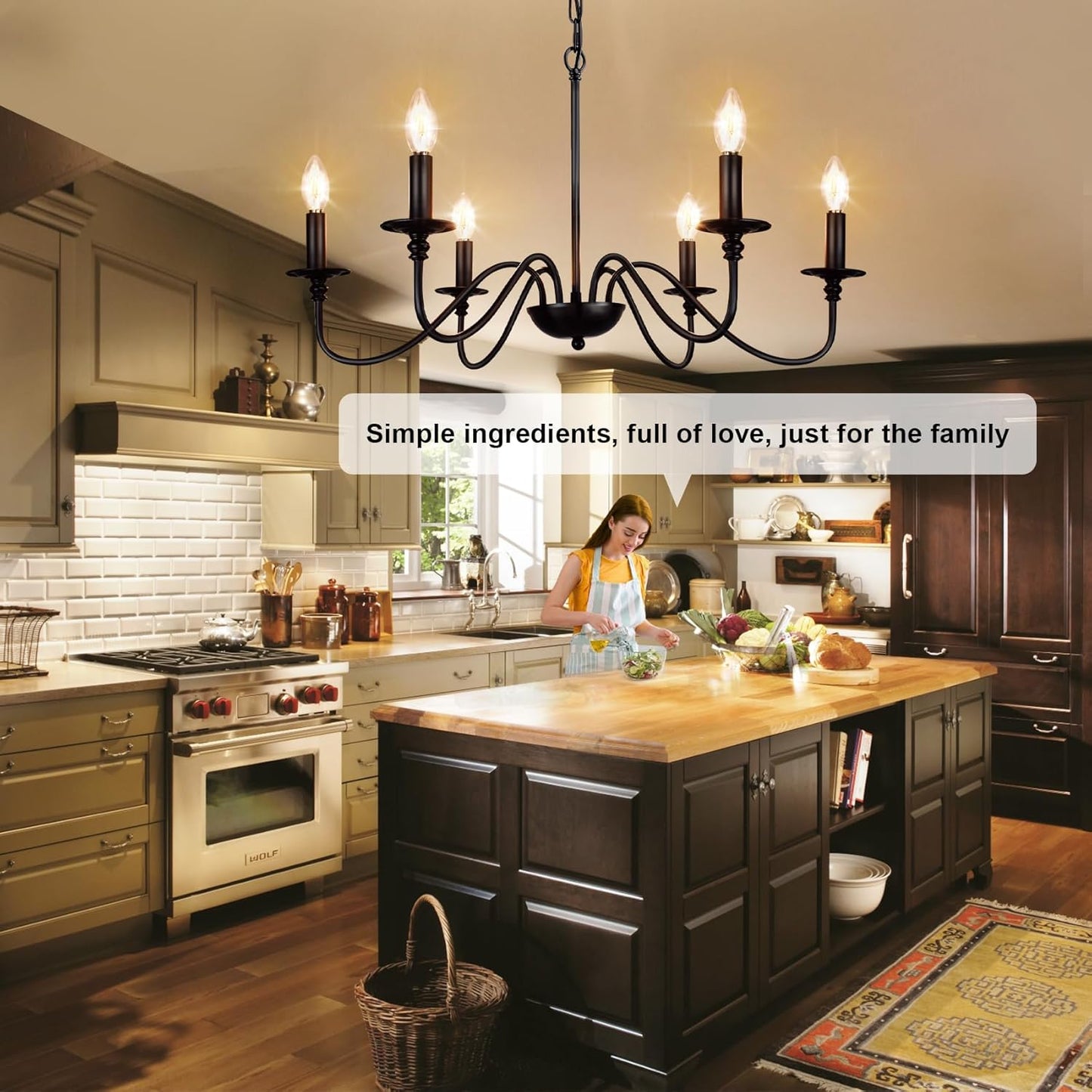 Farmhouse Chandelier for Dining Room: 6-Light Black Industrial Kitchen Island Pendant Light Fixture - Rustic Candle Chandeliers Vintage Modern Hanging Ceiling Lamp for Bedroom Foyer