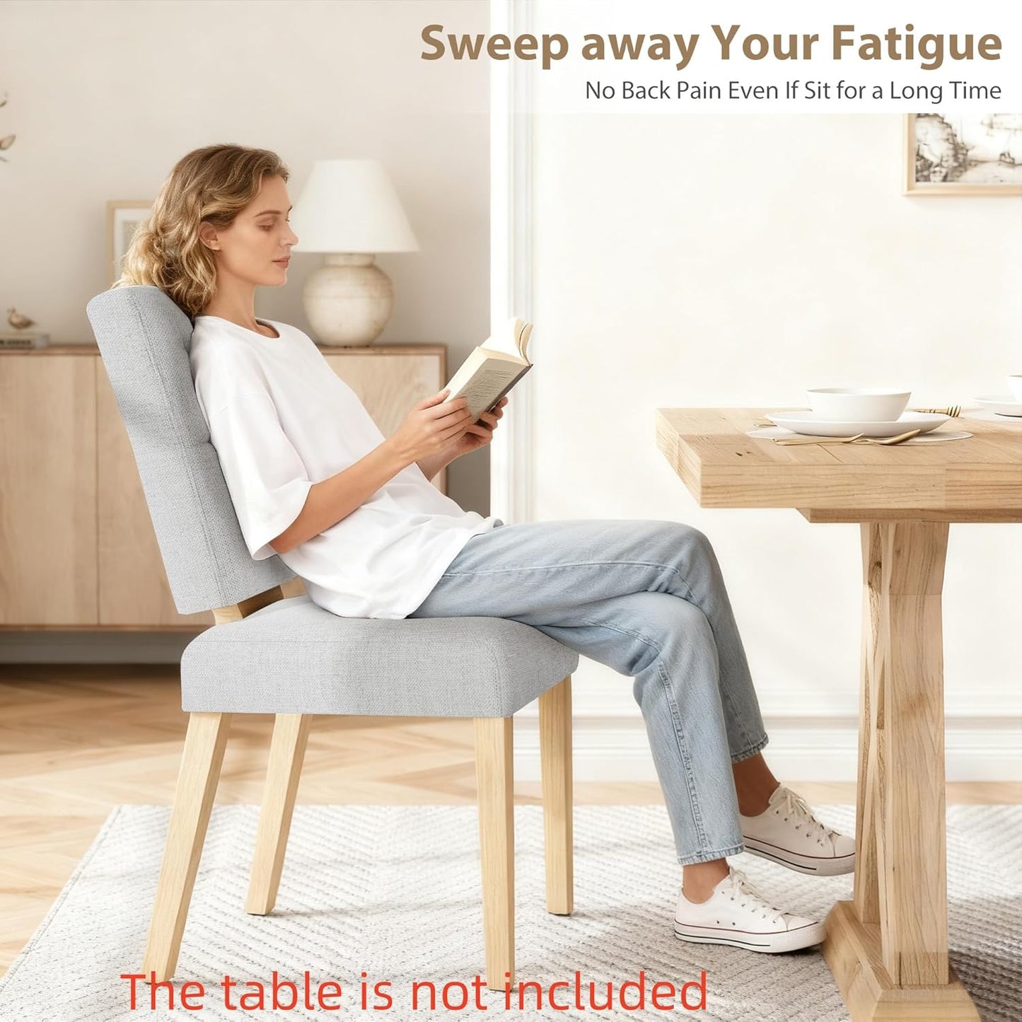 Wooden Dining Chairs Set of 4, Dining Room Chairs with Wood Legs, Cloud-Like Cushion & Reinforcement Structure Design for Kitchen/Living Room/Restaurant, Easy Assembly