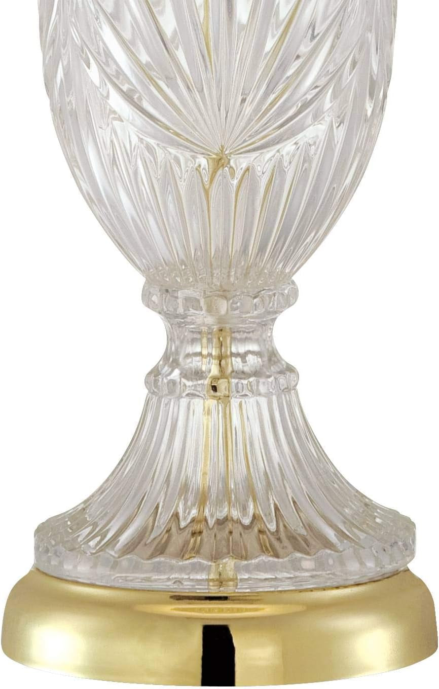 Traditional Glam Style Table Lamp 26.5" High Cut Glass Urn Brass Gold Metal Clear White Cream Bell Glass Shade Decor for Living Room Bedroom House Bedside Nightstand Home