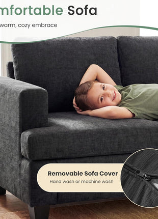 2-Piece Modern Sofa Set: 3-Seater Couch and Loveseat with Deep Seats in Dark Grey Chenille, Ideal for Living Rooms