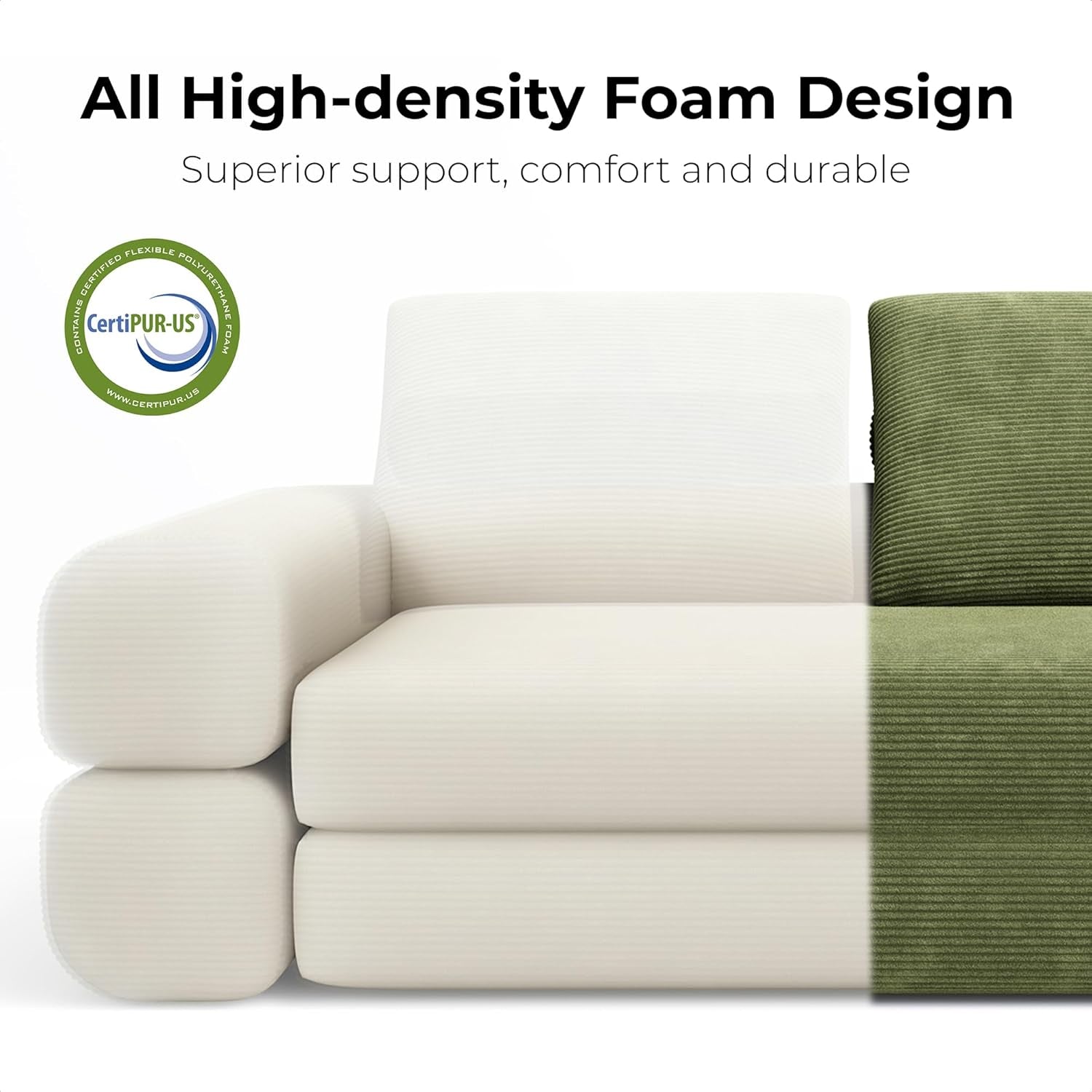Convertible Sleeper Sofa Bed Floor Sofa 3-In-1 No Assembly, Foldable Mattress with Corduroy Upholstery Green, Lounge Loveseat Couch for Living Room Studio Guest Room