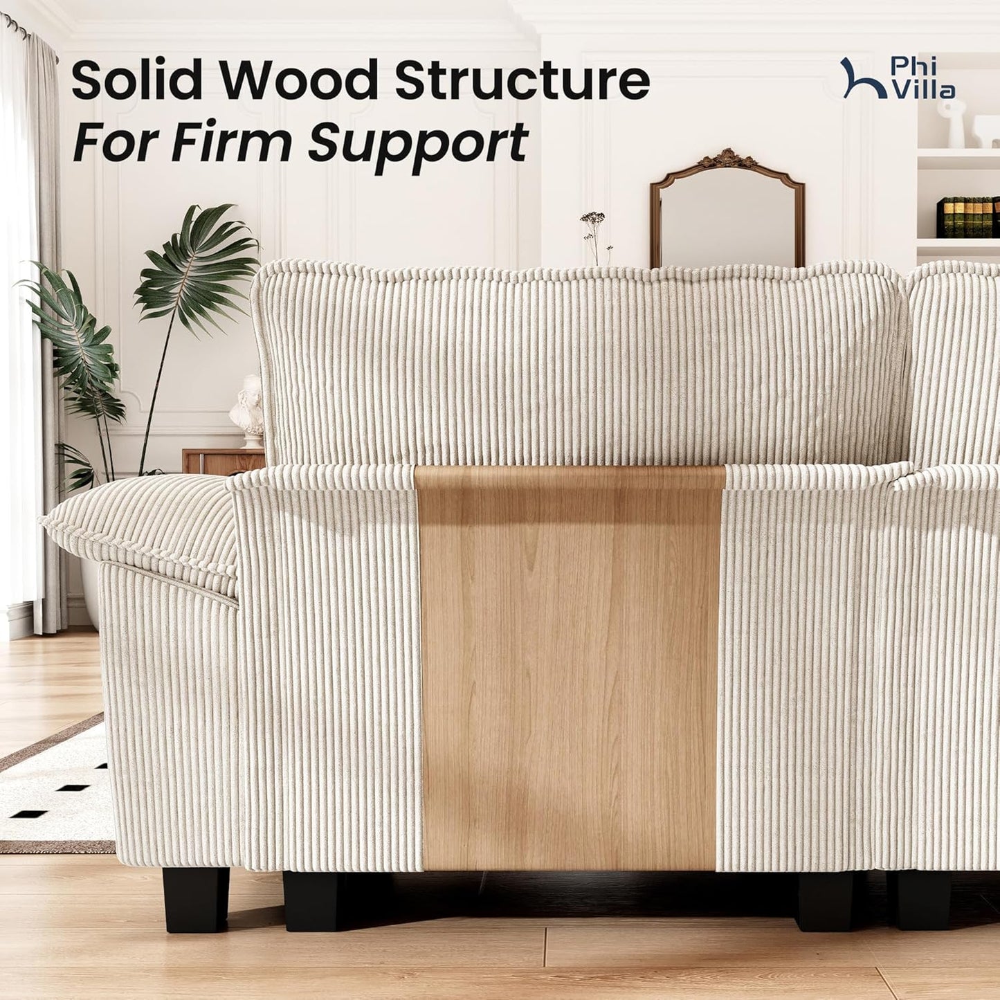 Cloud Modular Couches Sets, 2 Pieces Comfy Sectional Sofa Set with Loveseat, 5-Seater Upholstered Couch for Living Room, Corduroy, Beige