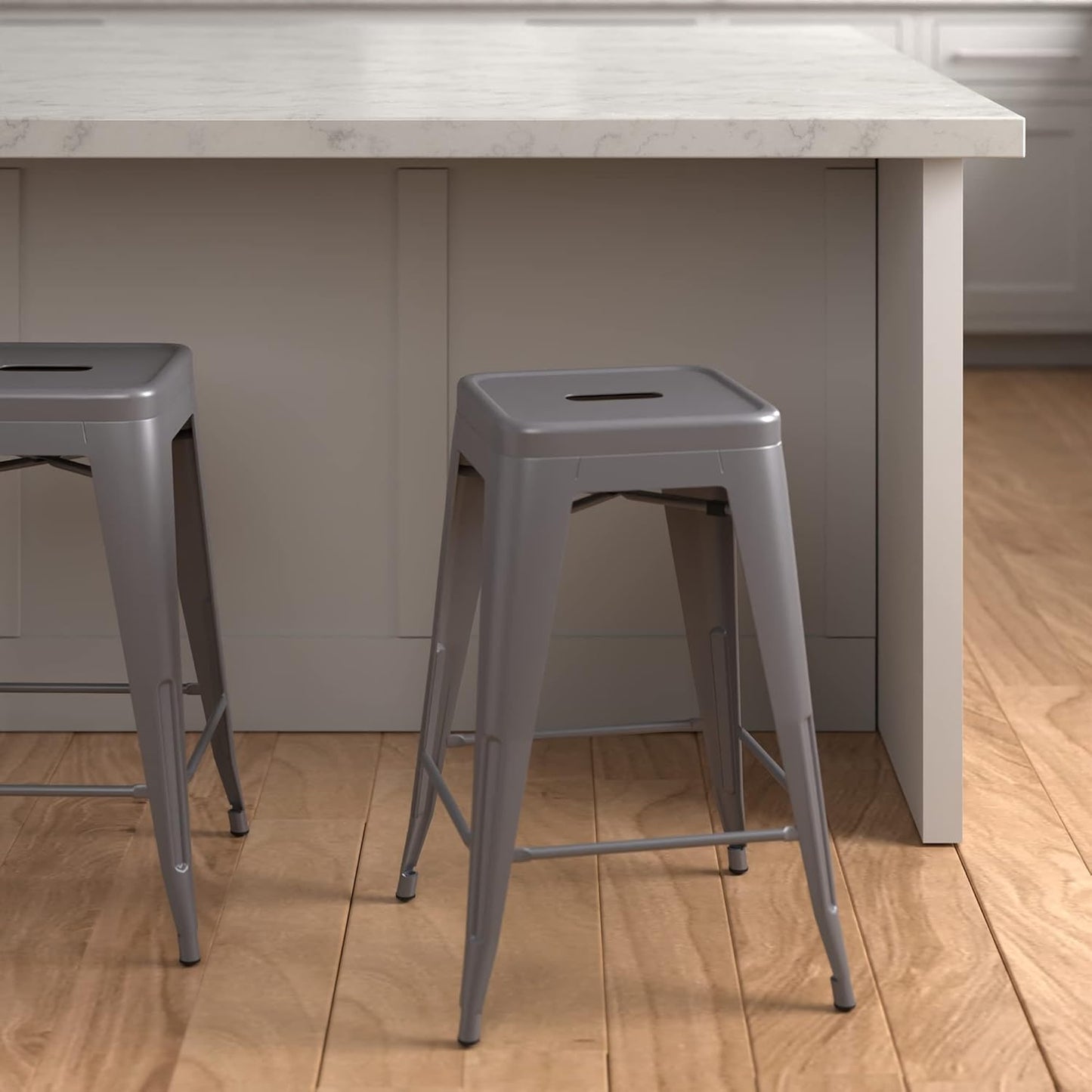 Metal Bar Stools - 24-Inch, Set of 4, Dark Grey