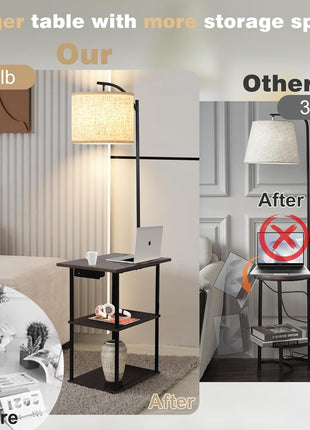 Contemporary Floor Lamp with Built-in Charging Station and Shelving, 9W LED Bulb with Adjustable Color Temperatures, Perfect for Bedroom and Living Room