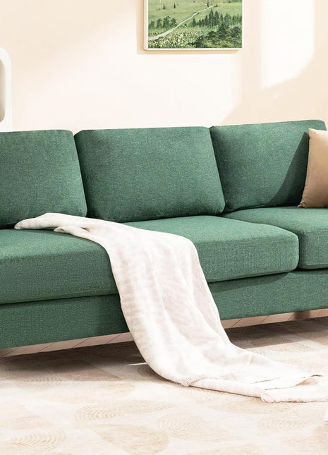 89-Inch Mid-Century Modern 3-Seater Upholstered Sofa with Deep Seats and Armrests for Living Room, Bedroom, Apartment, and Office (Green)