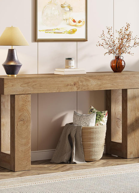 63-Inch Rectangular Wooden Console Table for Living Room, Entryway, and Hallway in Natural Finish