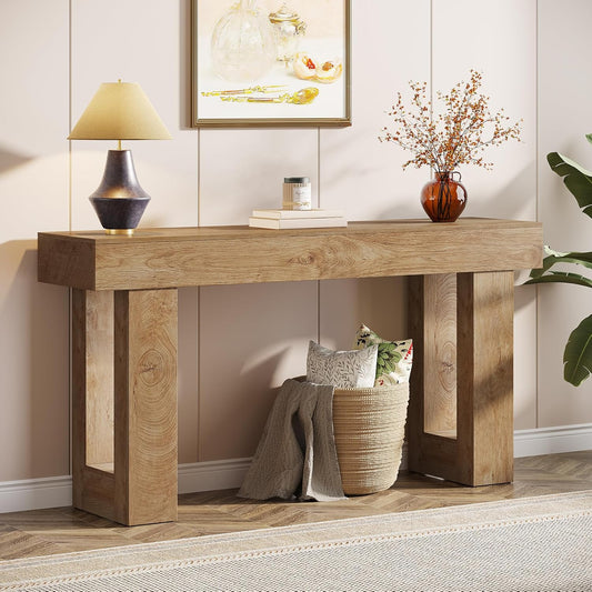63-Inch Long Console Table, Wooden Rectangular Sofa Table behind the Couch, Farmhouse Entryway Table for Entrance, Hallway, Living Room (Natural)