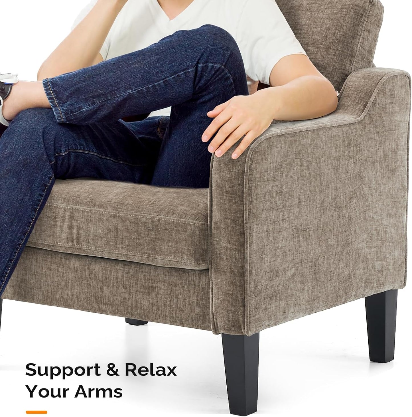 Accent Chair for Living Room Chairs Light Brown Reading Chair for Bedroom Scooped Arm Chair Mid Century Modern Accent Chairs Upholstered Comfy Chair for Apartment, Waiting Room