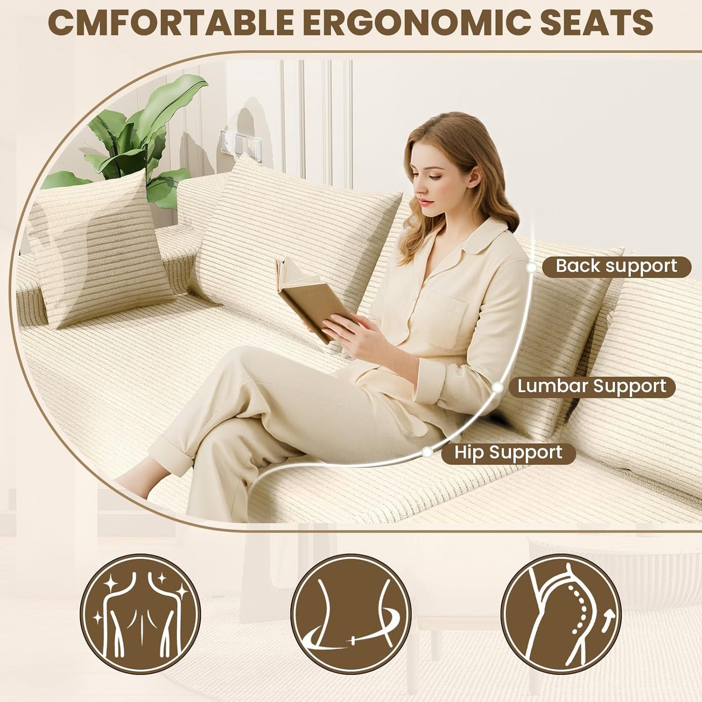 107" Cloud Sectional Couch with Deep Seat，Modern Modular Sofa with L-Shape Chaise，No Assembly Required, Upholstered Couches for Living Room Bedroom(Beige,Right Facing Chaise)