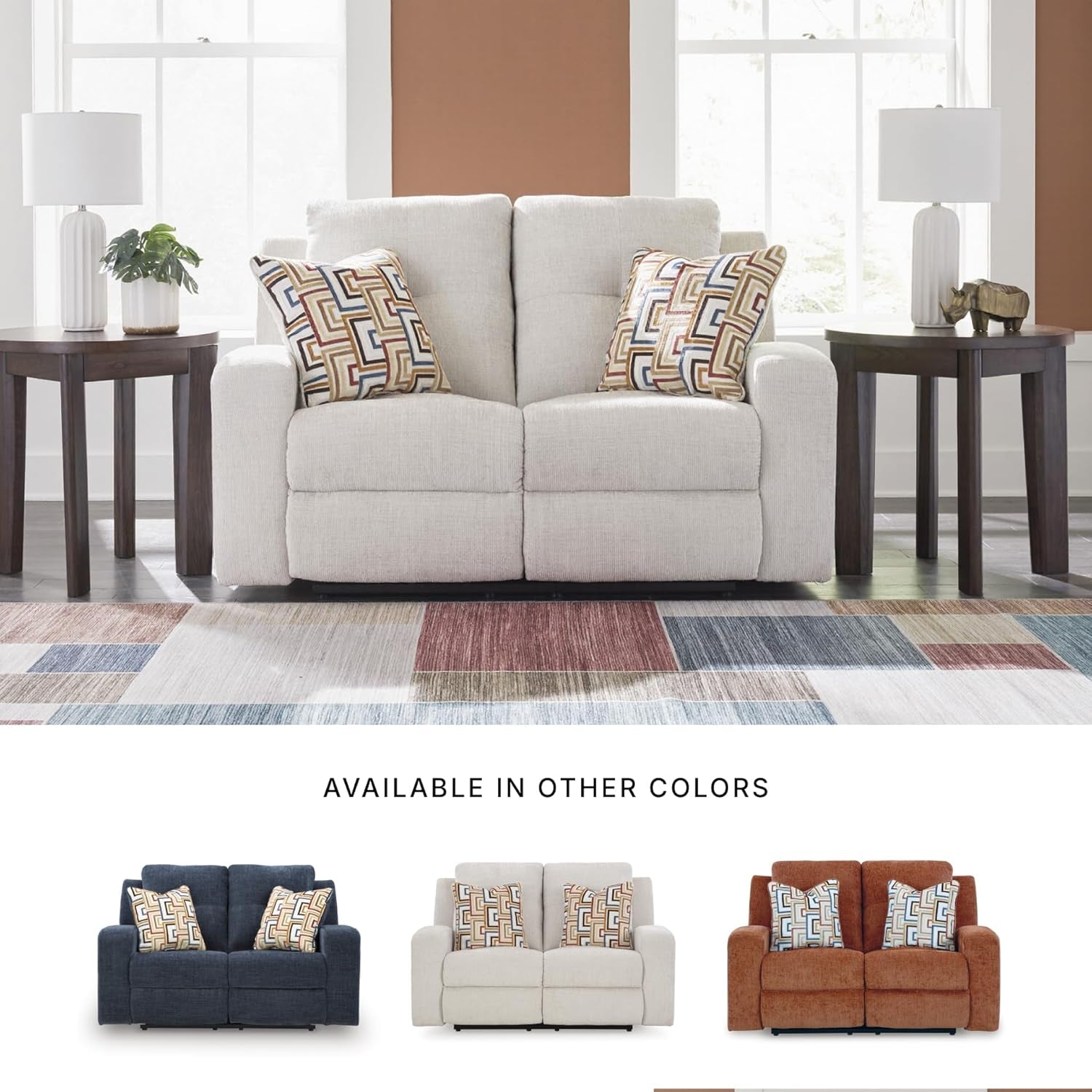 Danum Modern Tufted Manual Reclining Loveseat with 2 Accent Pillows, Beige