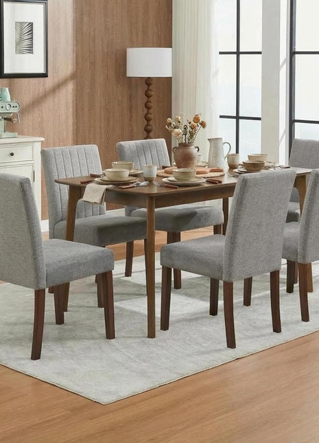 Set of 6  Farmhouse Tufted Parsons Dining Chairs, Upholstered Fabric with Wood Legs and Padded Seat, Grey, for Dining Room and Living Room