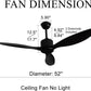 52-Inch Ceiling Fan No Lights Remote Control Low Profile 3 Blades Reversible DC Motor, Black