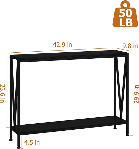 Black Narrow Console Table with Storage, 42.9" 2-Tier Sofa Table for Entryway, Living Room, Hallway, Foyer, Corridor, Office