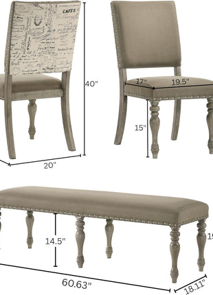 Birmingham 8-Piece Dining Set: Extendable Table with 4 Side Chairs, 2 Armchairs, and Nailhead Bench in Driftwood Finish