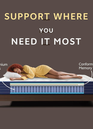 12-Inch Queen Mattress with Pocket Springs and Memory Foam, Medium Firmness, Motion Isolation, CertiPUR-US Certified, Conveniently Delivered in a Box