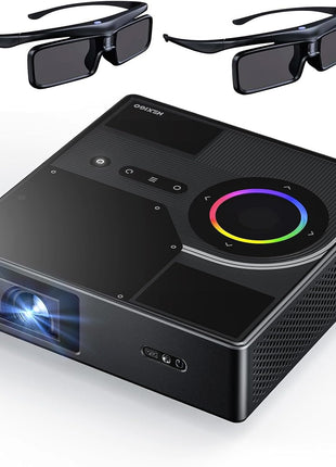 Nova Mini Bundle - Portable Laser Projector with Google TV, 1080P FHD, 1200 Lumens, 15000:1 Contrast Ratio, 3D Capability, Auto Setup, 150" Display, 8W Dolby Audio, and DLP Link 3D Glasses (2-Pack)