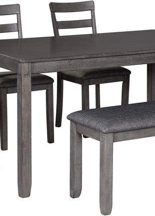 Bridson 6-Piece Dining Table Set by Signature Design by Ashley - Charcoal Gray Wood Table with Upholstered Chairs and Bench for Transitional Dining Spaces