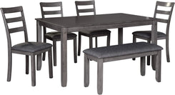 Bridson 6 Piece Dining Set, Includes Rectangular Dining Table, 4 Ladderback Chairs & Bench, Wood, 36" W X 60.13" D X 30" H, Gray