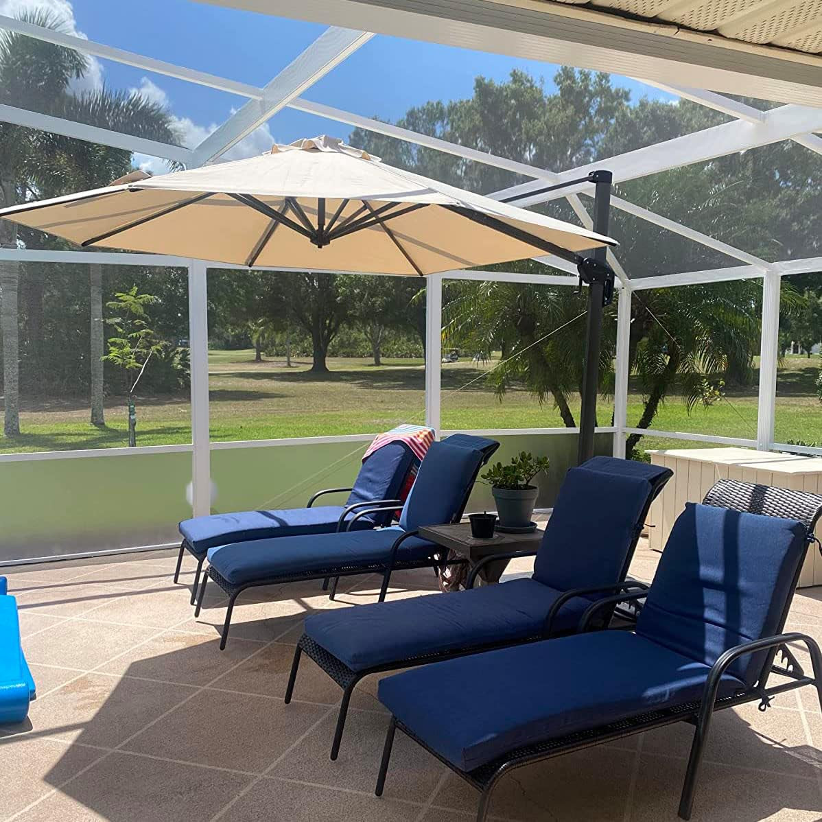 10 Feet Patio Umbrella Outdoor Cantilever round Umbrella Aluminum Offset Umbrella with 360-Degree Rotation for Garden Deck Pool Patio, Beige