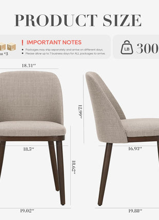 Set of 6 Modern Upholstered Dining Chairs with Back Support and Wooden Legs for Kitchen and Dining Room, Camel Color