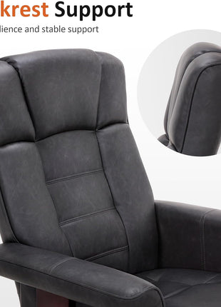 Manual Swivel Recliner and Ottoman Set for Compact Spaces - Dark Grey Faux Leather for Living Room, Bedroom, and Office