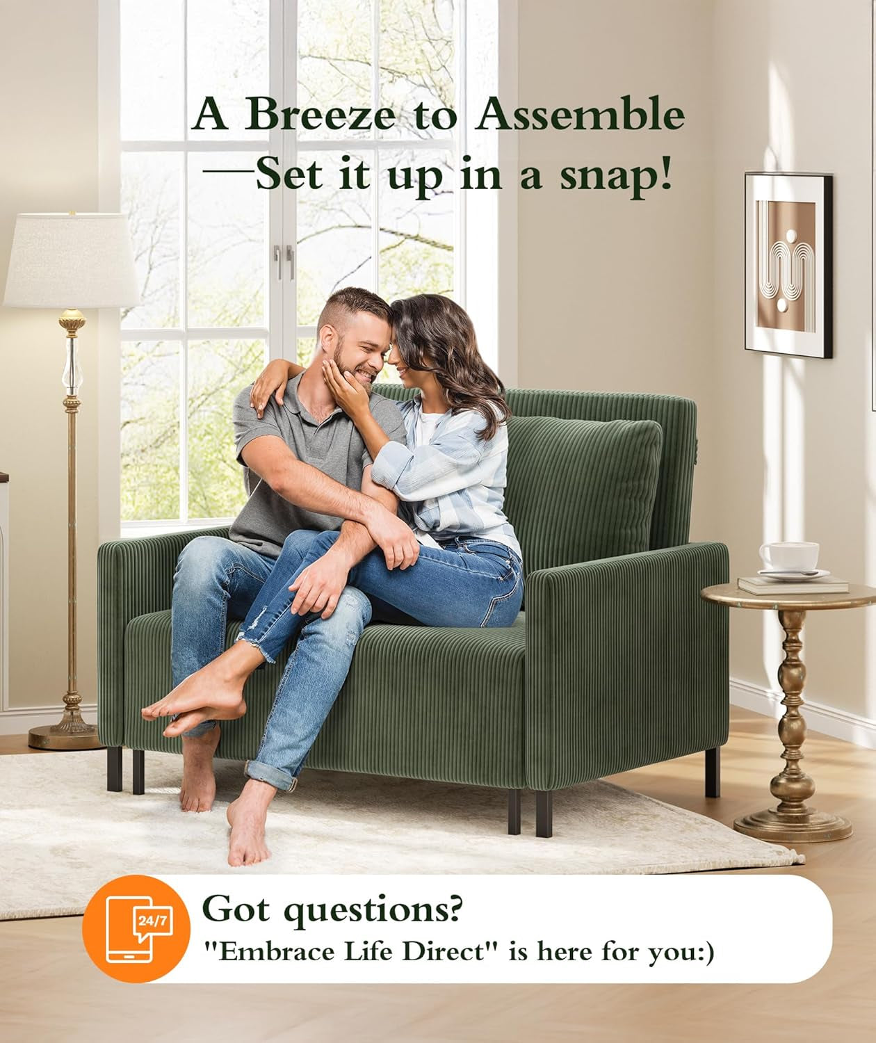 Corduroy Convertible Sofa Bed, 47" Loveseat Sleeper Sofa, Pull Out Couch 618Lb Capacity, Modern Sleeper Couch Bed 2 Fluffy Pillow Include, Small Couches for Small Spaces/Apartment/Office, Forest Green