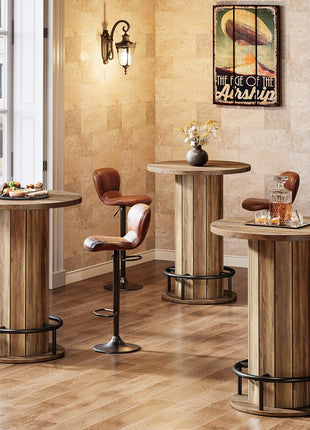 39.4-Inch Wood Bistro Pub Table with Metal Ring Footrest for Dining and Living Areas, Brown Finish