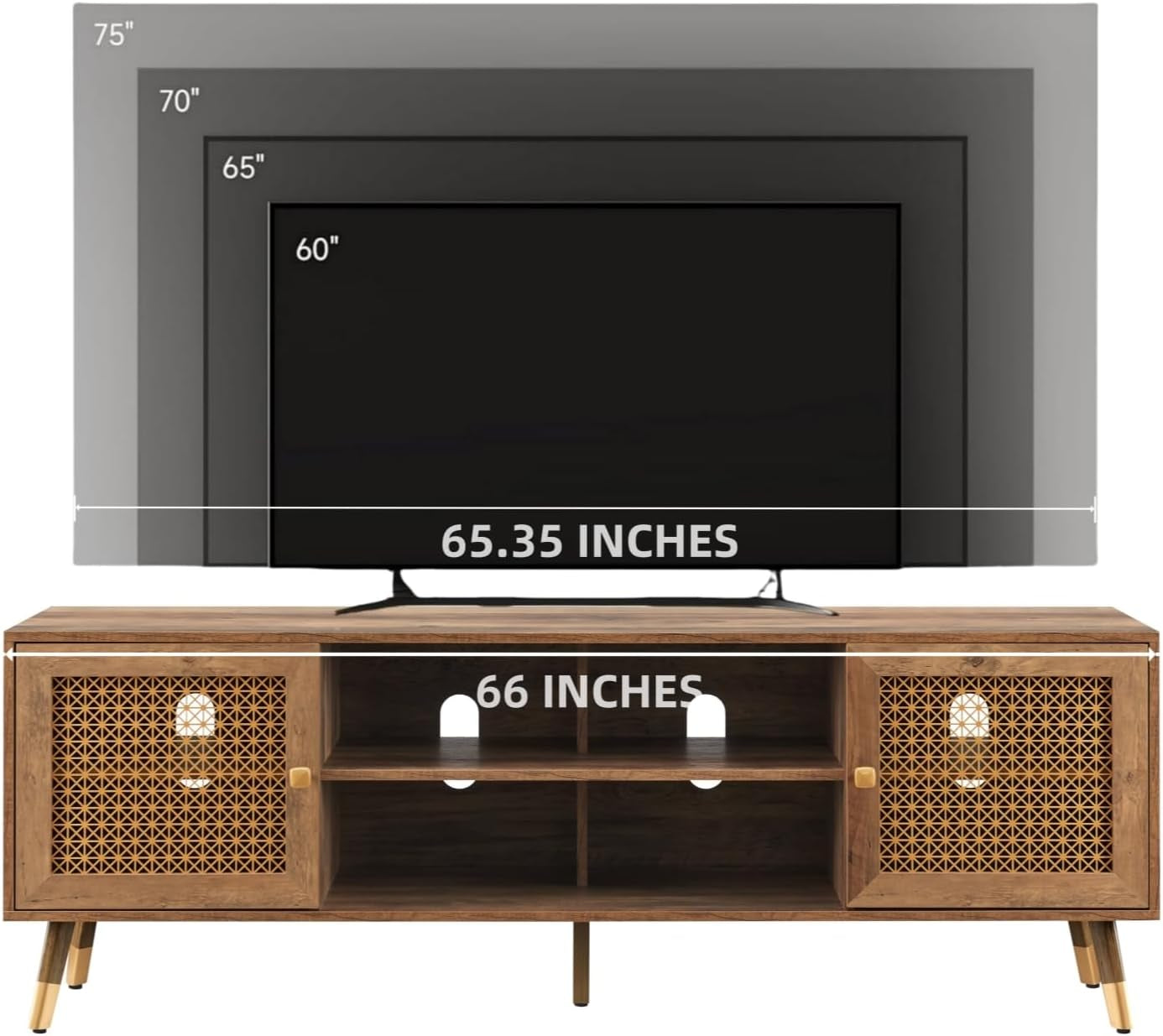 66 Inch TV Stand for 70 Inch Tvs, Mid Century Modern Media Console, Long Entertainment Center with Storage Cabinet, Oak Wood Grain Finish for Rustic & Farmhoue Living Room Decor