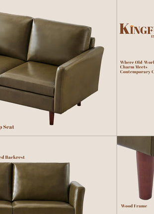 Mid-Century Modern Olive Green Faux Leather 3-Piece Sofa Set with Rolled Arms and Deep Seats, Ideal for Living Rooms and Apartments, Easy Assembly