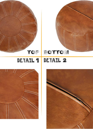 Handcrafted Moroccan Faux Leather Pouf Ottoman with Storage - Versatile Bohemian Chic Footrest for Living Room, Bedroom, and Patio - Round Ethnic Floor Cushion and Decorative Accent in Brown