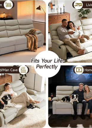 Three-Seater Recliner Sofa Set - Anti-Scratch Loveseat & Couch for Living Room, RV, and Home Theater in Beige