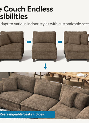 Oversized Modular Chenille Loveseat Sofa, 87.5'' with Enhanced Armrests and Pillows, Modern Upholstered 2-Seater for Living Room or Bedroom in Taupe