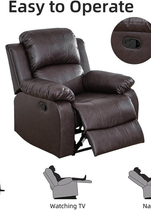 Three-Piece Manual Reclining Sofa Set with Drop-Down Table and Storage Console in Brown Leather for Living Room or Apartment