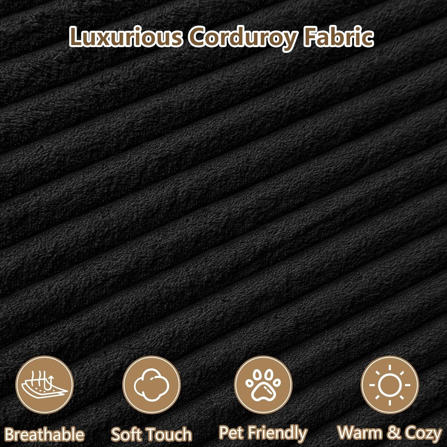 96" Modular Sectional Couch, Boneless L Shaped Cloud Sofa with Chaise Lounge, Corduroy Upholstered Couches Memory Foam Deep Seat, No Assembly Required, Ideal for Living Room(Black, Right Facing)