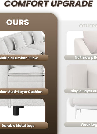 107" Modular Sectional Sofa with Ottoman, Deep 4-Seat L-Shaped Couch, Beige Cloud Couch with Throw Pillows for Living Room