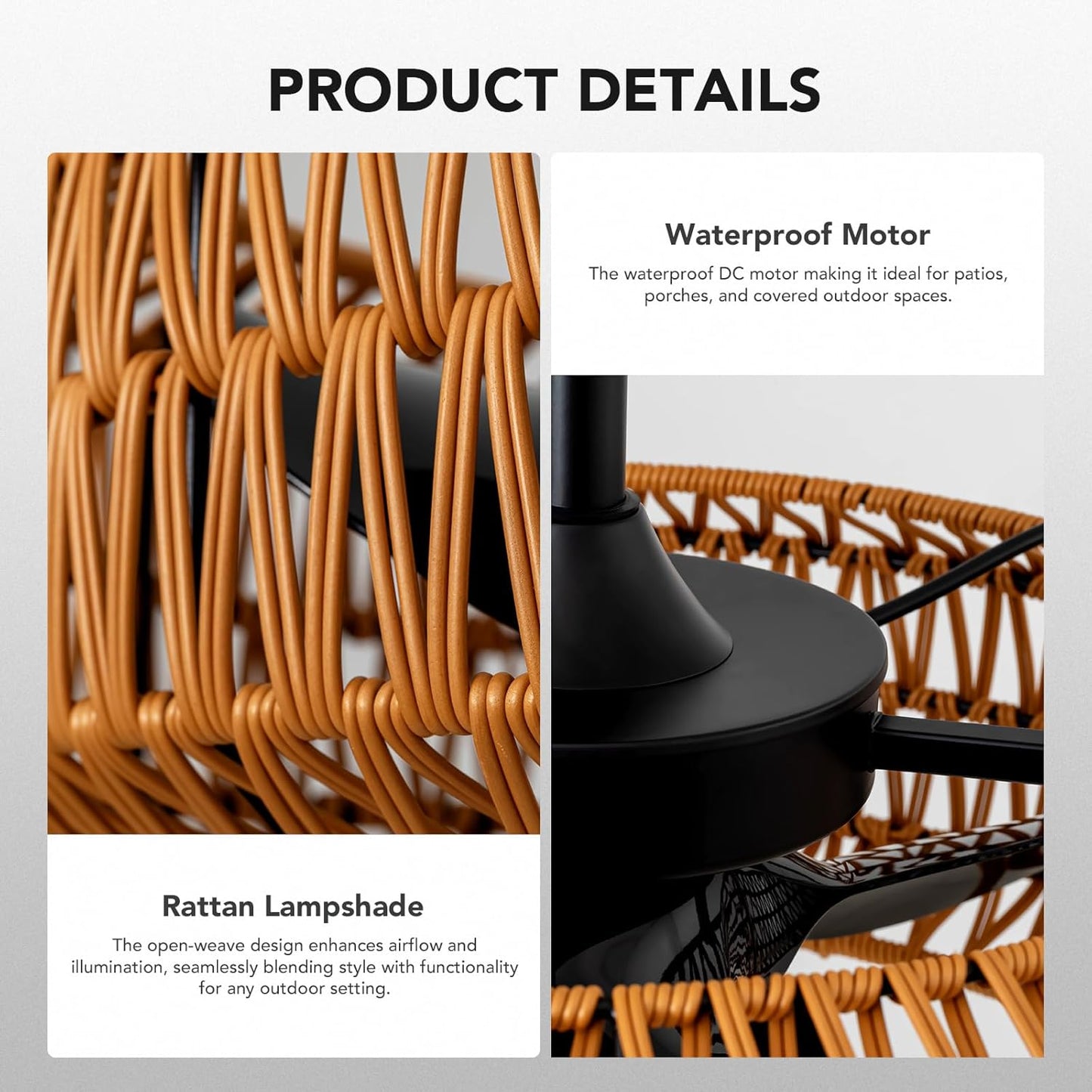 20" Outdoor Ceiling Fans with Lights for Patios, Waterproof Plug in Ceiling Fan with Remote, 3CCT Dimmable, Reversible, Gazebo Fan with Hanging Hook for Canopy,Pergola,Porch