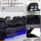 Power Recliner Sectional Sofa Set for Living Room Furniture Sets,Leather Reclining Sofa Set with LED Lights/Hidden Storage,L- Shaped Couch for Living Room/Home Theater(Black,Sectional)