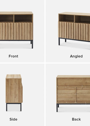Norwin Storage Cabinet - Sturdy Modern Rustic Industrial Buffet Sideboard with Fluted Accents, Oak Wood TV Stand and Media Console for Living Room (Double)