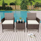Patio Furniture Set 3 Pieces, Outdoor Patio Furniture Set with Rattan Wicker Chairs, Glass Table and Cushions for Porch, Balcony, Backyard, Garden, Poolside, Brown & Beige