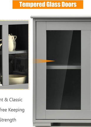 Elegant Grey Wooden Sideboard Buffet Cabinet with Adjustable Shelves and Sliding Glass Doors, Ideal Accent Console Table for Living Room, Dining Room, and Hallway