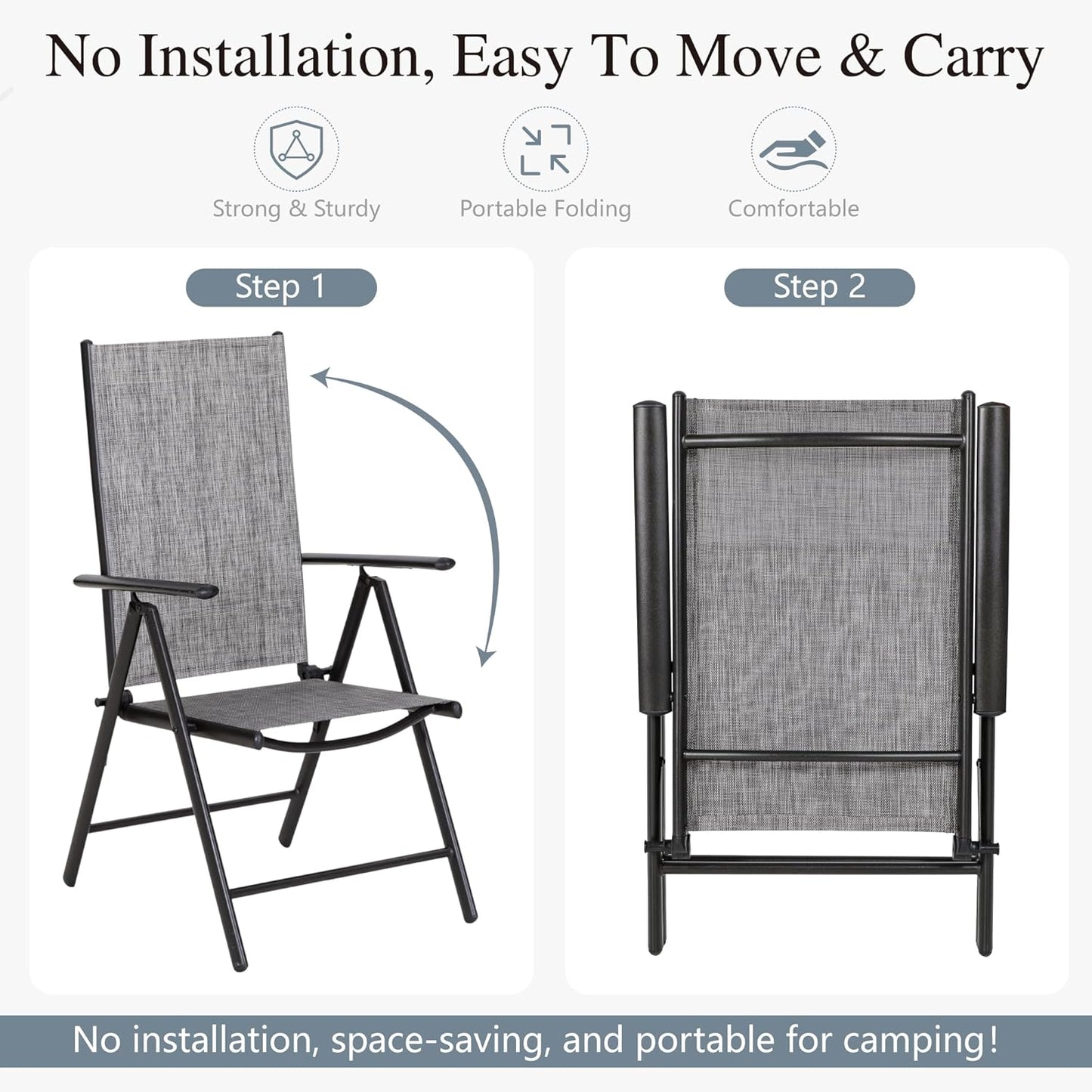 7 Pieces Patio Dining Set with 13Ft Beige Umbrella, Folding Outdoor Dining Chairs for 6, Rectangular Metal Patio Table and Sling Chairs Set, Grey