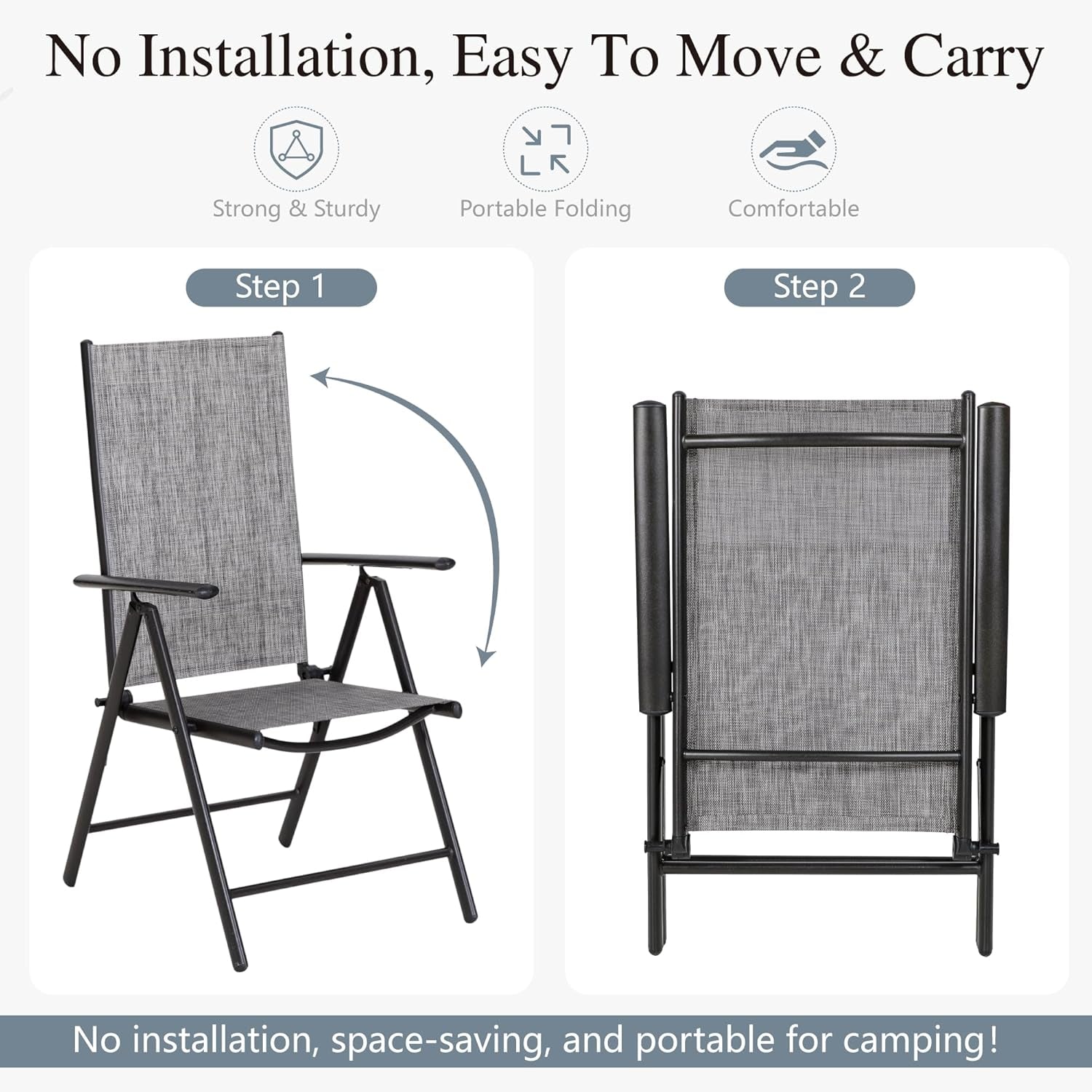 7 Pieces Patio Dining Set with 13Ft Beige Umbrella, Folding Outdoor Dining Chairs for 6, Rectangular Metal Patio Table and Sling Chairs Set, Grey