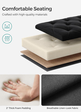 Ink Black Upholstered Storage Ottoman Bench with Legs - 15.7 x 43.3 x 15.7 Inches, Multi-functional Foot Rest and Storage Solution, Supports Up to 660 lbs, Perfect for Living Room, Bedroom, and Entryway, Model ULSF088B01