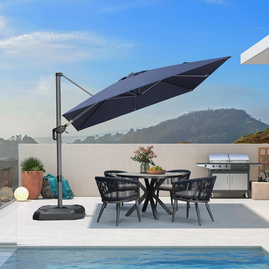 9 Feet Patio Umbrella Outdoor Cantilever Square Umbrella Aluminum Offset Umbrella with 360-Degree Rotation for Garden Deck Pool Patio, Navy Blue