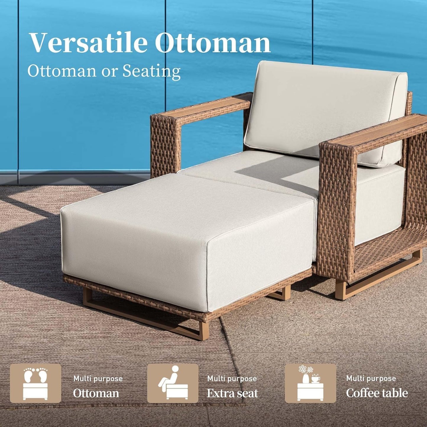 L Shaped Patio Furniture,Outdoor Rattan Wicker Sectional Sofa with 10''Ultra-Thick Cushions,All Weather Patio Conversation Set for Lawn Garden Backyard,Beige