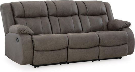 First Base Contemporary Faux Leather Manual Reclining Sofa, Gray