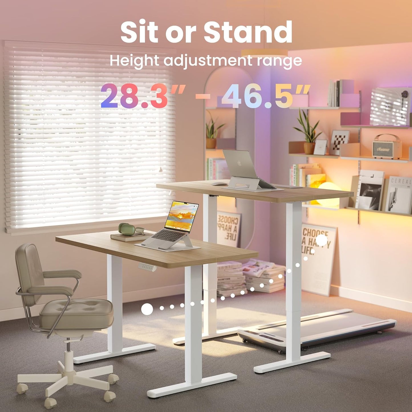32" Small Electric Standing Desk Adjustable Height, 4 Memory Height Settings, Sit Stand up Desk for Home Office & Computer Workstation, Lightwalnut